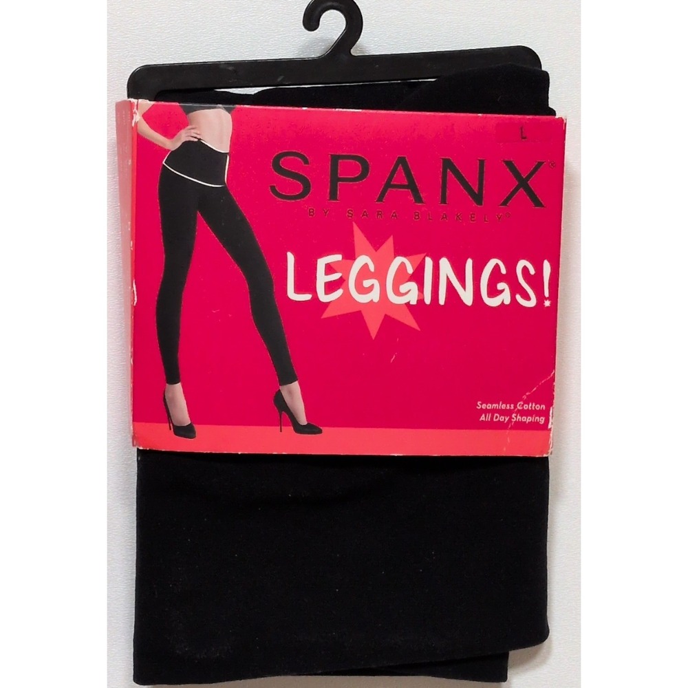 Spanx Look at Me Now Black Seamless Cotton Shaping Leggings 1064A Large L